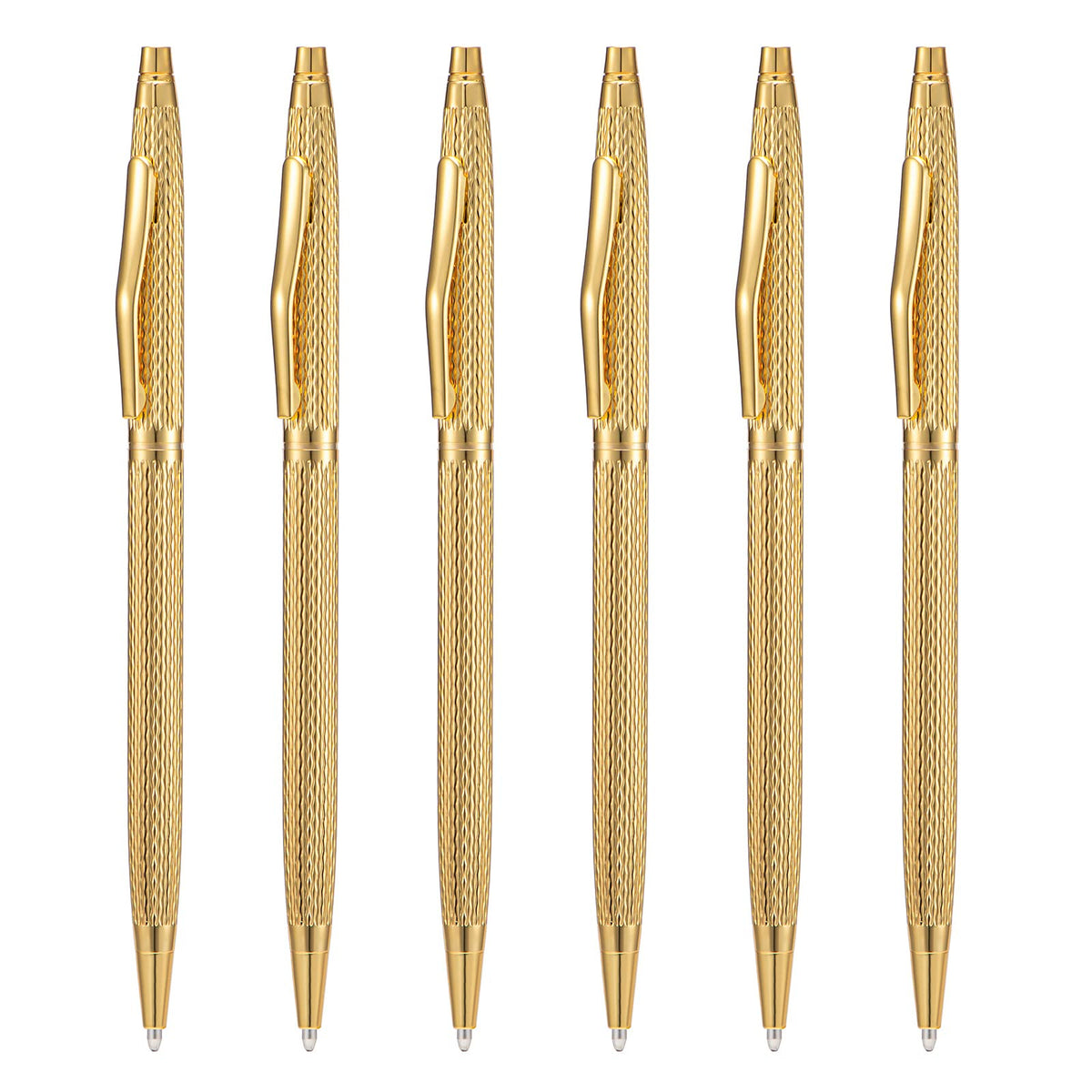 Wikult 6 Pieces Rose Gold Slim Metal Ballpoint Pen, 1mm Medium Point Black Ink Smooth Writing, for Business Office Teacher Student Wedding Guest