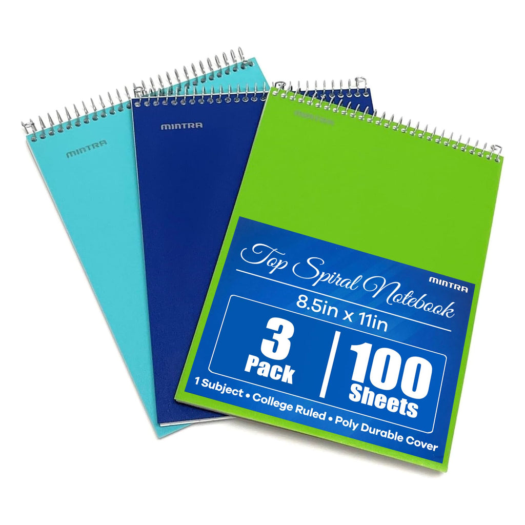 Mintra Office TOP BOUND Durable Spiral Notebooks (Lavender, Salmon, Sage Green, College Ruled 3pk)