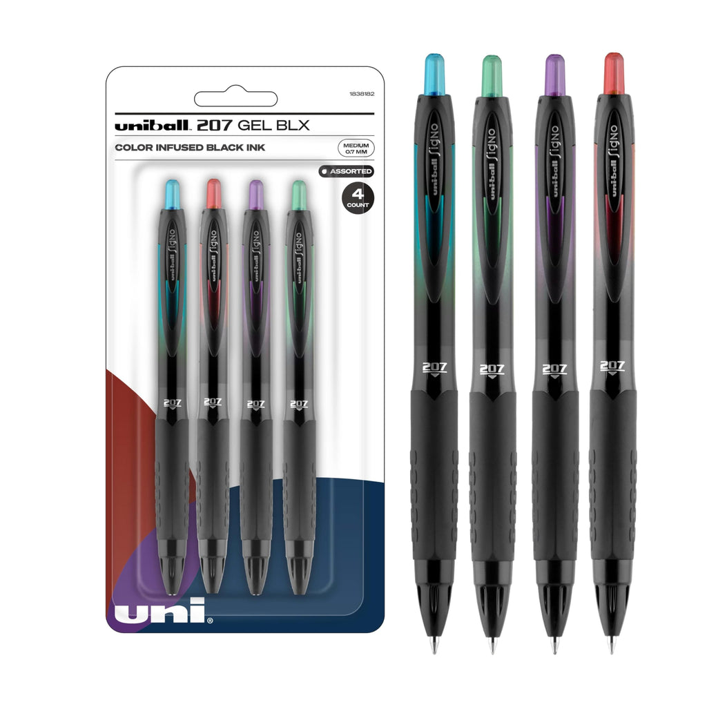uniball™ 207 Gel Pens, Black Ink, 0.7mm Medium Point, Retractable, 12 Count