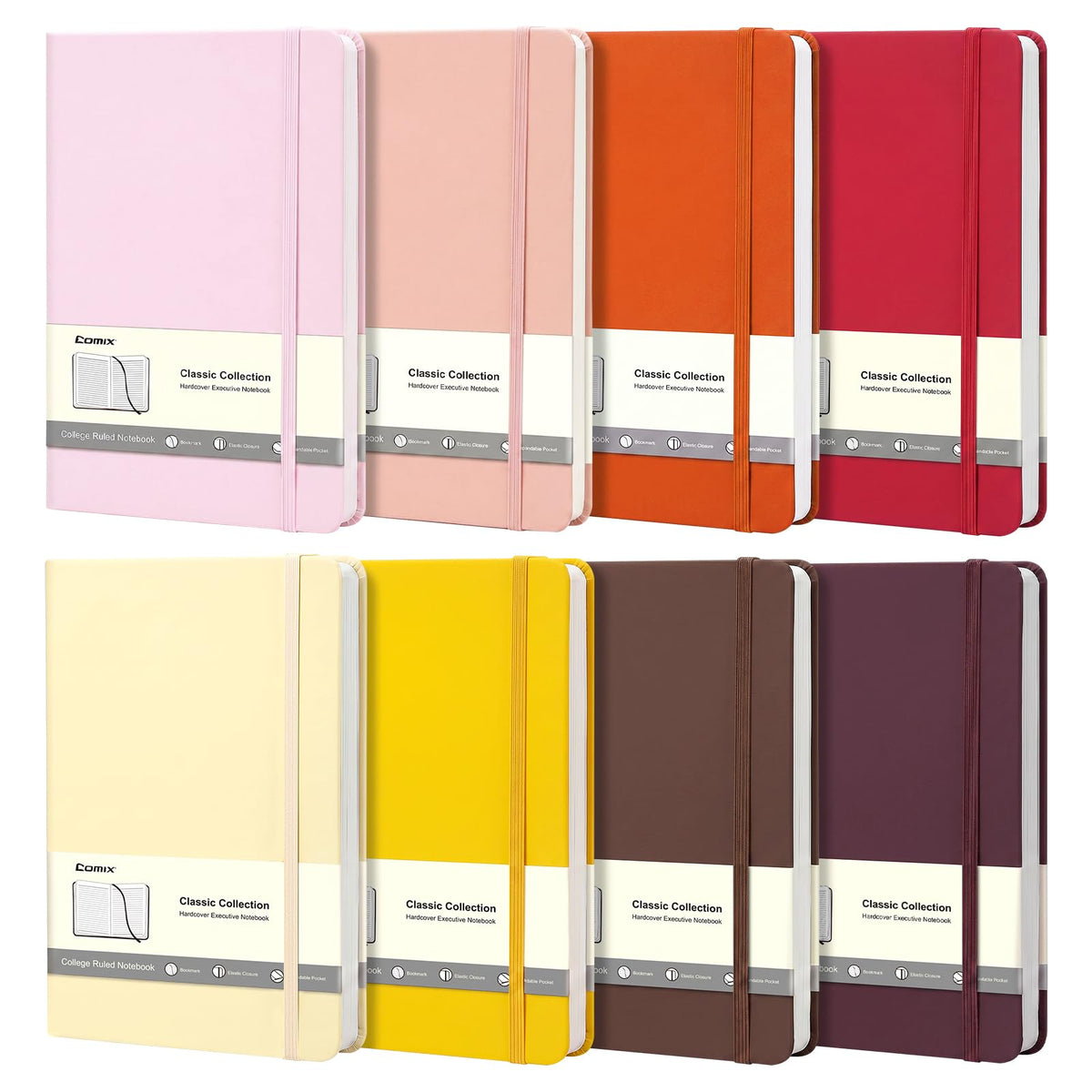 Comix 8 Pack Lined Journal Notebooks for Work, 240 Pages, 5.5"x8.3"