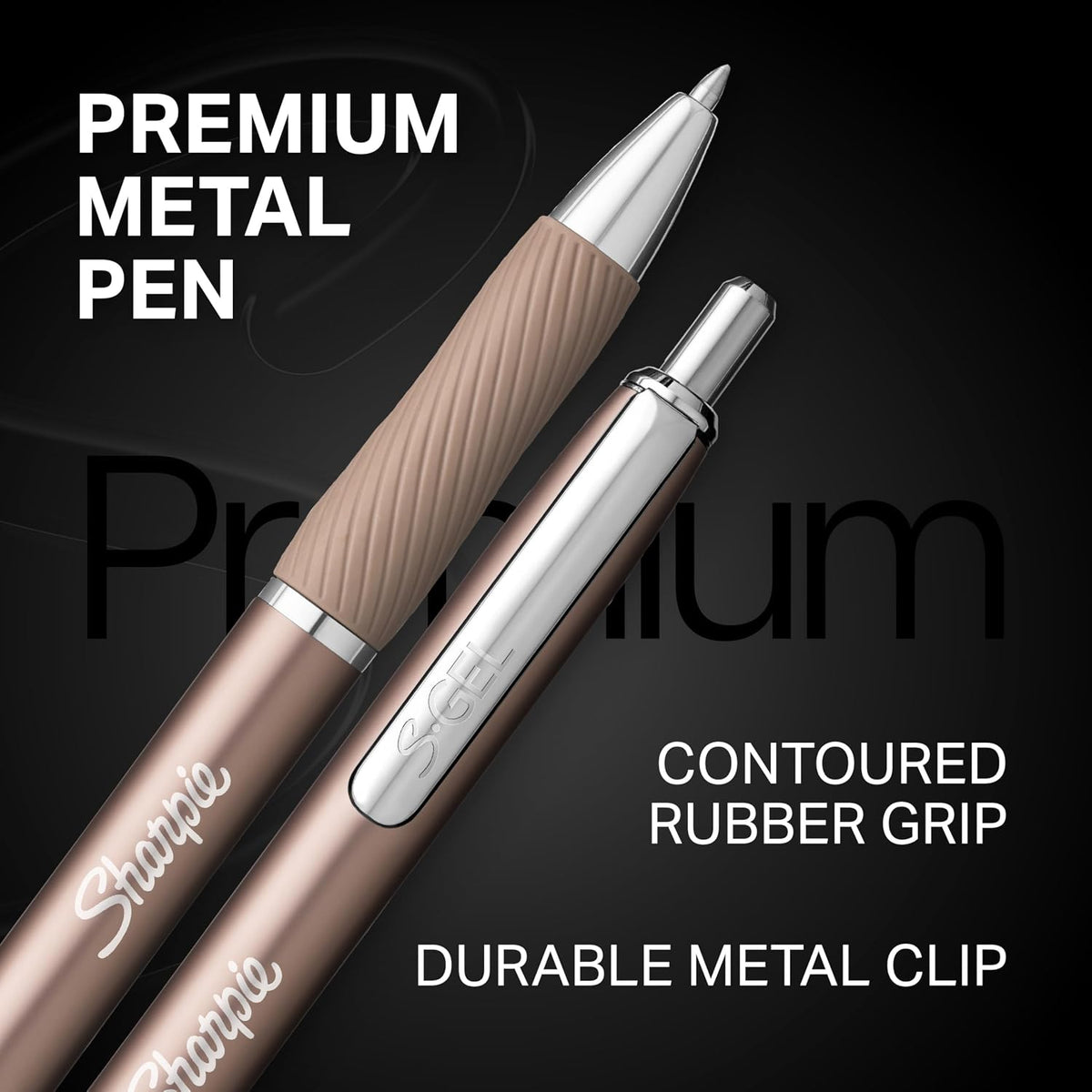 Sharpie S-Gel, Gel Ink Pens, Medium Point (0.7mm), Sleek Metal Barrel, Champagne, Black Ink, 4 Count - Drawing, Journaling, Writing, School, Teacher Supplies