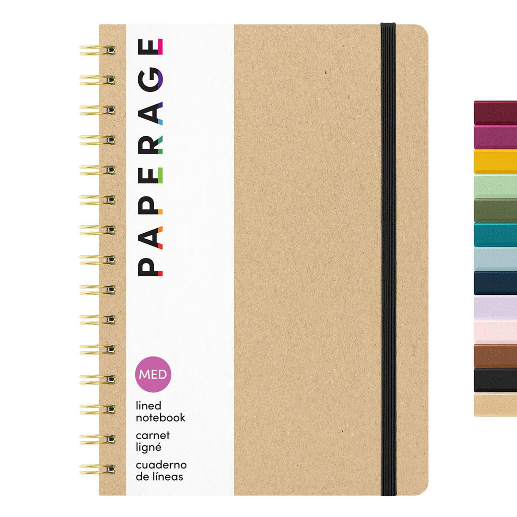 PAPERAGE Lined Spiral Journal Notebook, (Navy, Olive Green, Kraft), 3 Pack, 160 Pages, Medium 5.5 inches x 8 inches - 100 GSM Thick Paper, Hardcover, Double-Wire Spiral Journal & Notebook