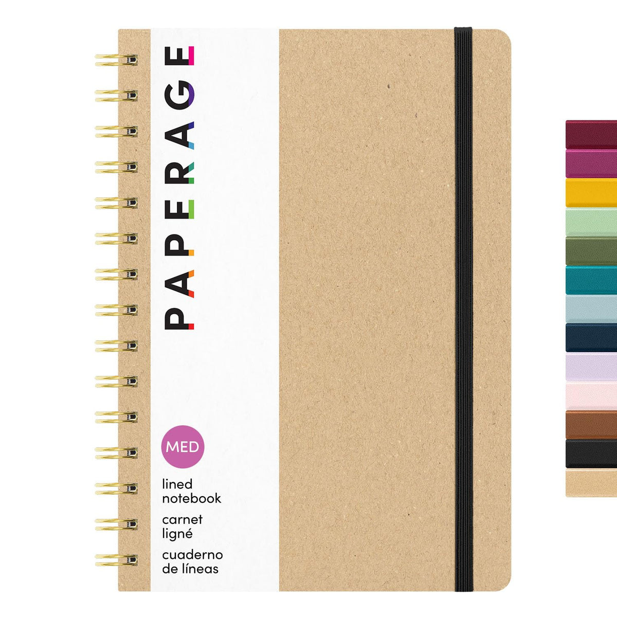 PAPERAGE Lined Spiral Journal Notebook, (Navy, Olive Green, Kraft), 3 Pack, 160 Pages, Medium 5.5 inches x 8 inches - 100 GSM Thick Paper, Hardcover, Double-Wire Spiral Journal & Notebook