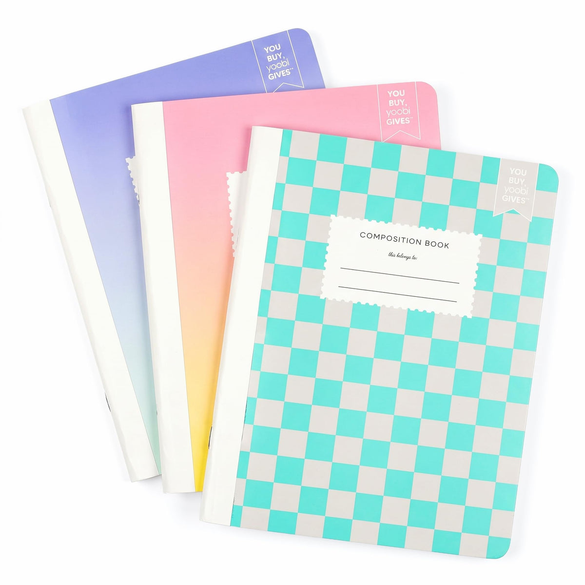 Yoobi College Ruled 3-Subject Notebooks, 3-Pack, 150 Sheets, 8x10.5in