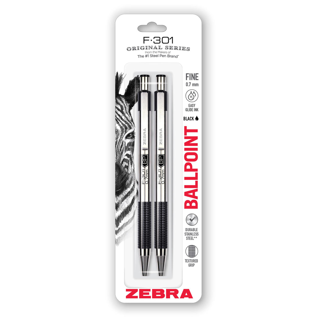 Zebra Pen STEEL F-301 Retractable Ballpoint Pen, Black Ink, 0.7mm, 12-Pack