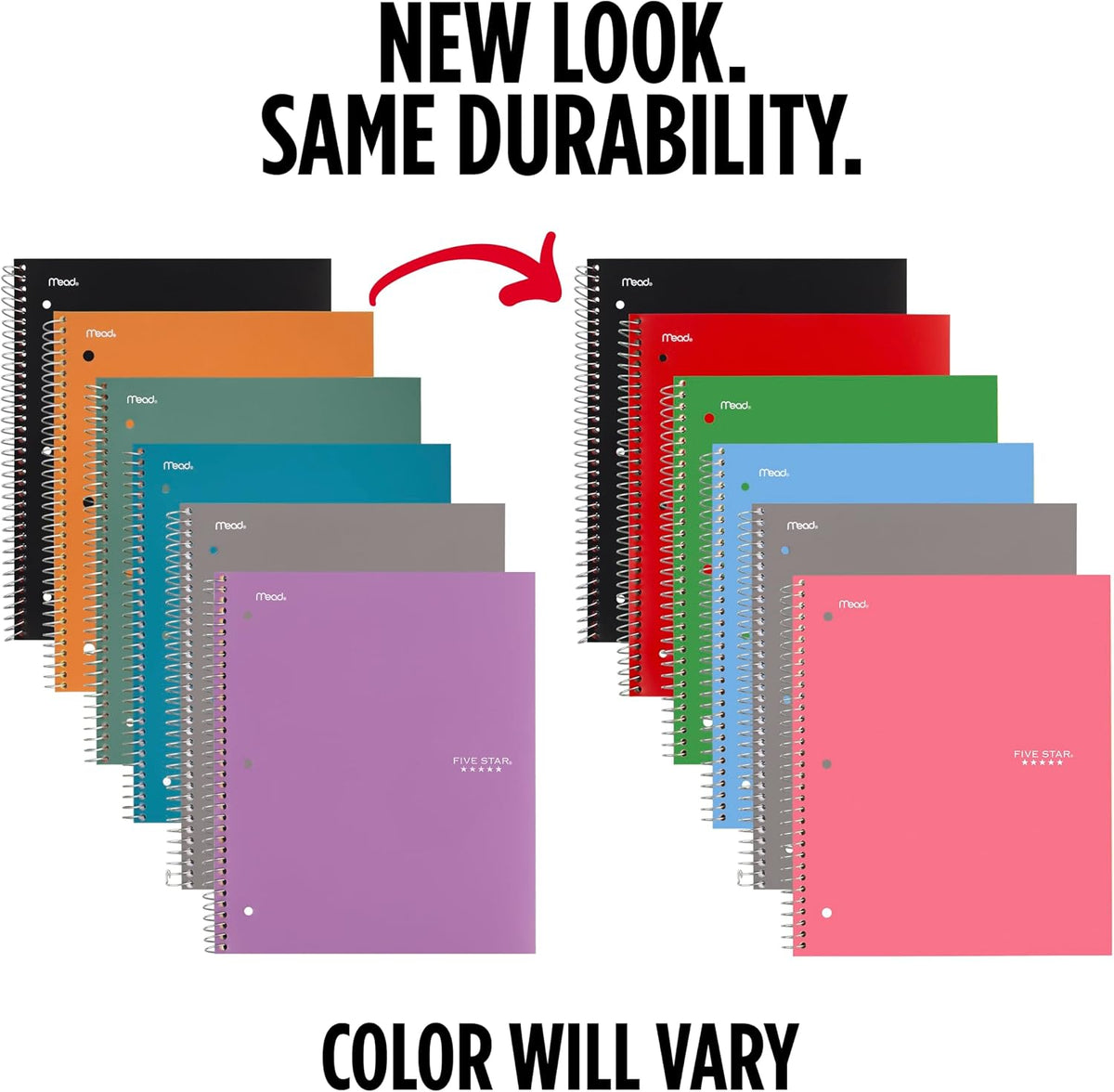 Five Star Spiral Notebook + Study App, 1 Subject, Graph Ruled Paper, 8.5" x 11", 100 Sheets, Assorted Colors, 6 Pack (73549)
