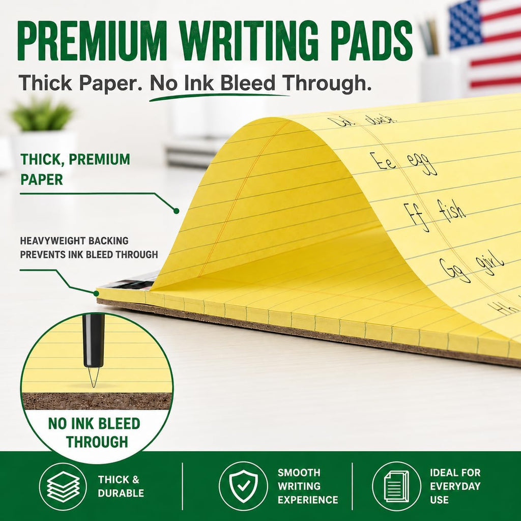 KAISA Legal Note pads 8.5 x 11，12pads 600 Sheets note pads office supplies Recycled Paper 8.5 x 11 Wide Ruled 50 sheets Premium Thick Paper Hard Back Notepads 8-1/2"x 11-3/4" Writing Tablet Canary For Office Supplies (Pack of 12)