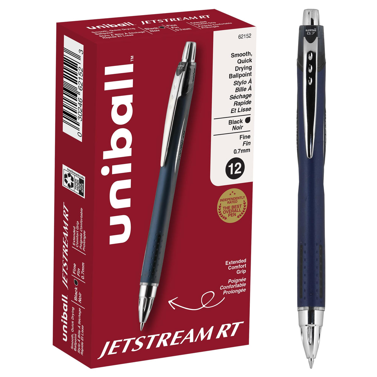 uniball™ Jetstream RT Ballpoint Pens, Black Ink, 0.7mm Fine Point, 3 Count