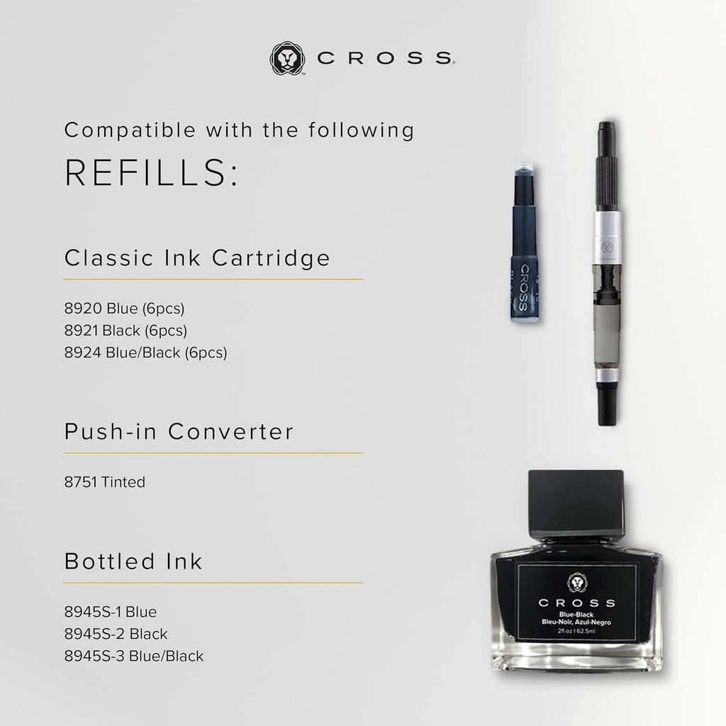 Cross Bailey Light Polished White Resin Fountain Pen, Fine Nib