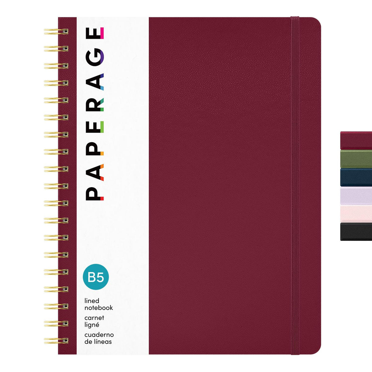 PAPERAGE Lined Spiral Journal Notebook, (Navy, Olive Green, Kraft), 3 Pack, 160 Pages, Medium 5.5 inches x 8 inches - 100 GSM Thick Paper, Hardcover, Double-Wire Spiral Journal & Notebook