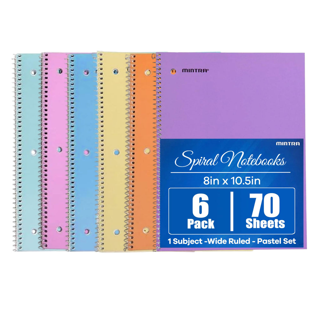 Mintra Office Spiral Notebooks, Wirebound, Journals for School, Work, Business, Aesthetic Stationery, Writing Pads, Teacher & Student Supplies (6, Pastel, College)