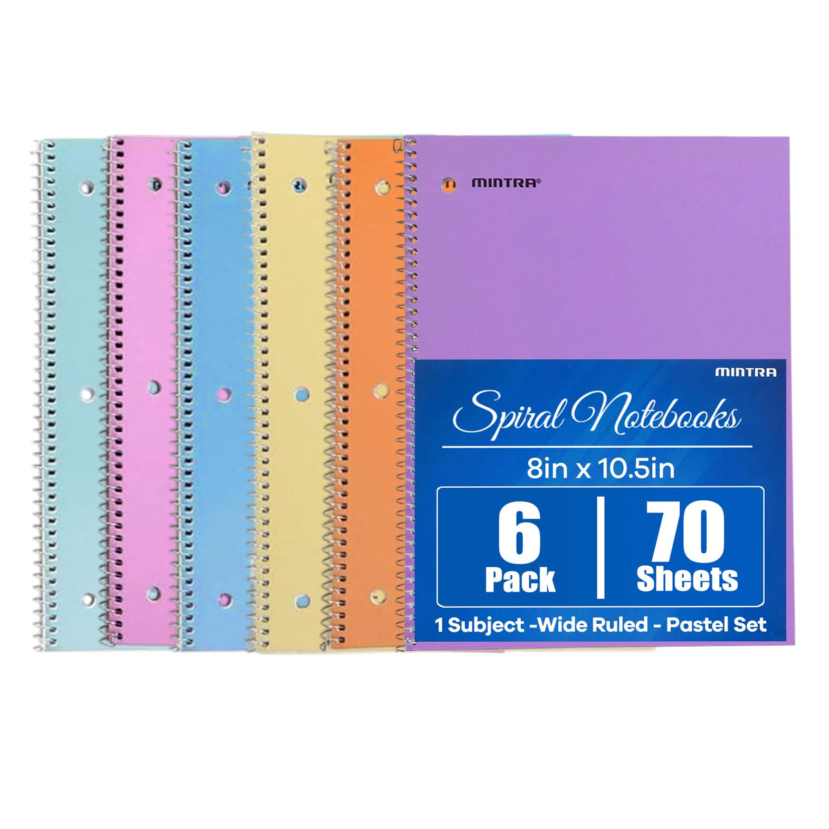 Mintra Office Spiral Notebooks, Wirebound, Journals for School, Work, Business, Aesthetic Stationery, Writing Pads, Teacher & Student Supplies (6, Pastel, College)