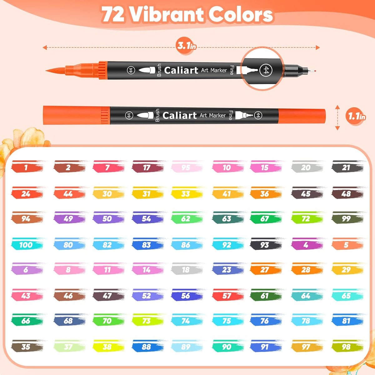 Caliart 72 Colors Double Tip Brush Pen Art Markers for Adult Coloring Books