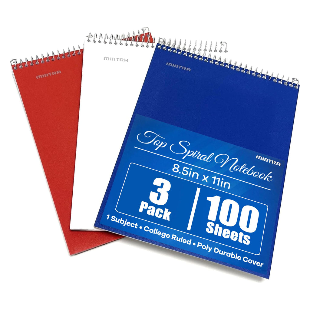 Mintra Office TOP BOUND Durable Spiral Notebooks (Lavender, Salmon, Sage Green, College Ruled 3pk)