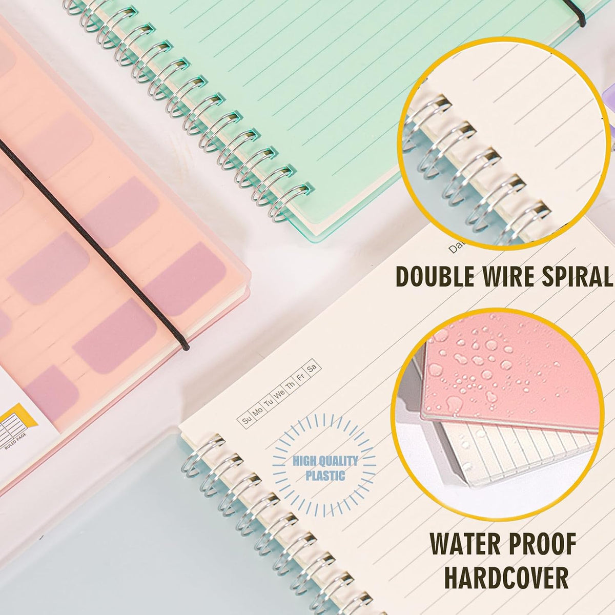 OWSC 4 Pack College Ruled Spiral Notebook, Notebooks for Work A5 Lined