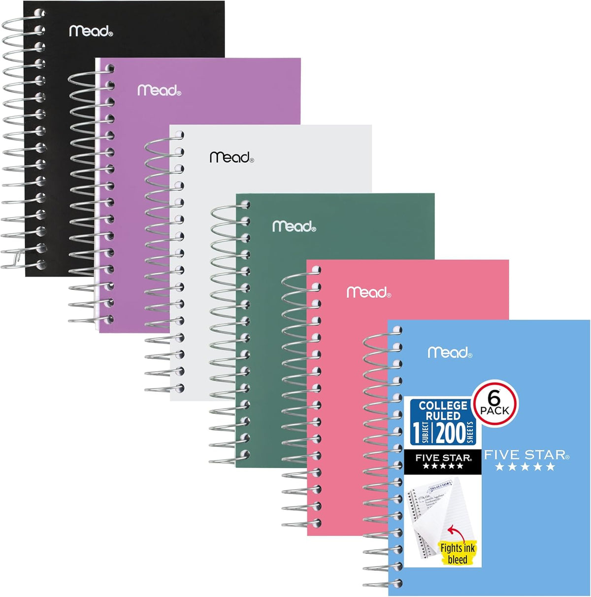 Five Star Spiral Notebook, 6 Pack, College Ruled Paper, Fat Lil' Pocket Notebooks, 3-1/2" x 5-1/2", 200 Sheets, Assorted Colors (38027)