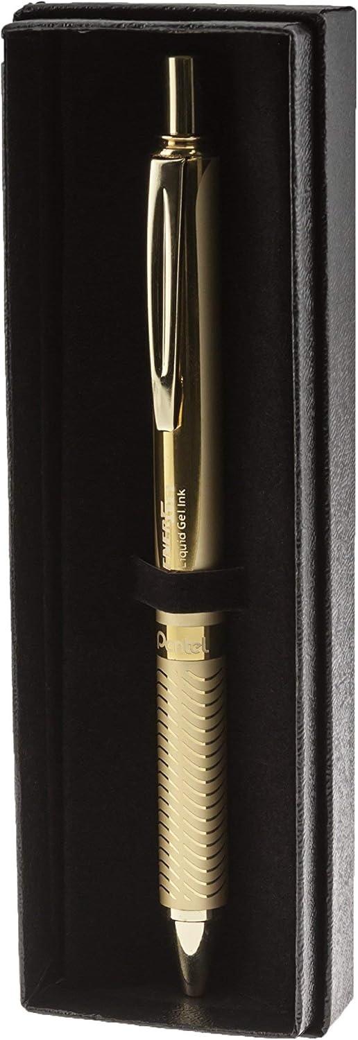 Pentel EnerGel Alloy Retractable Gel Pen, Gold Barrel, Black Ink, Includes Gif Box (BL407XABX)