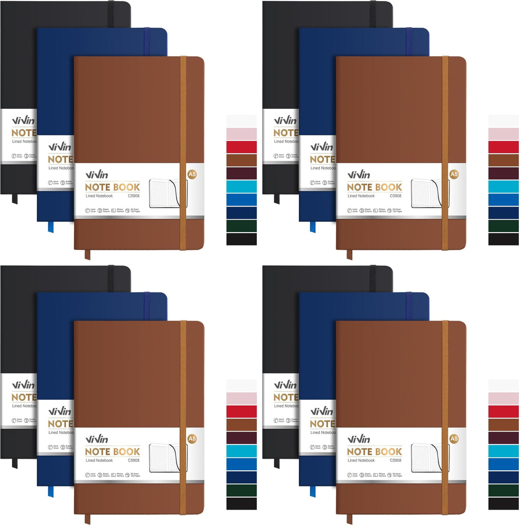 ViVin 3 Pack A5 Hardcover Lined Notebook,192 pg College Ruled 5.5x8.3