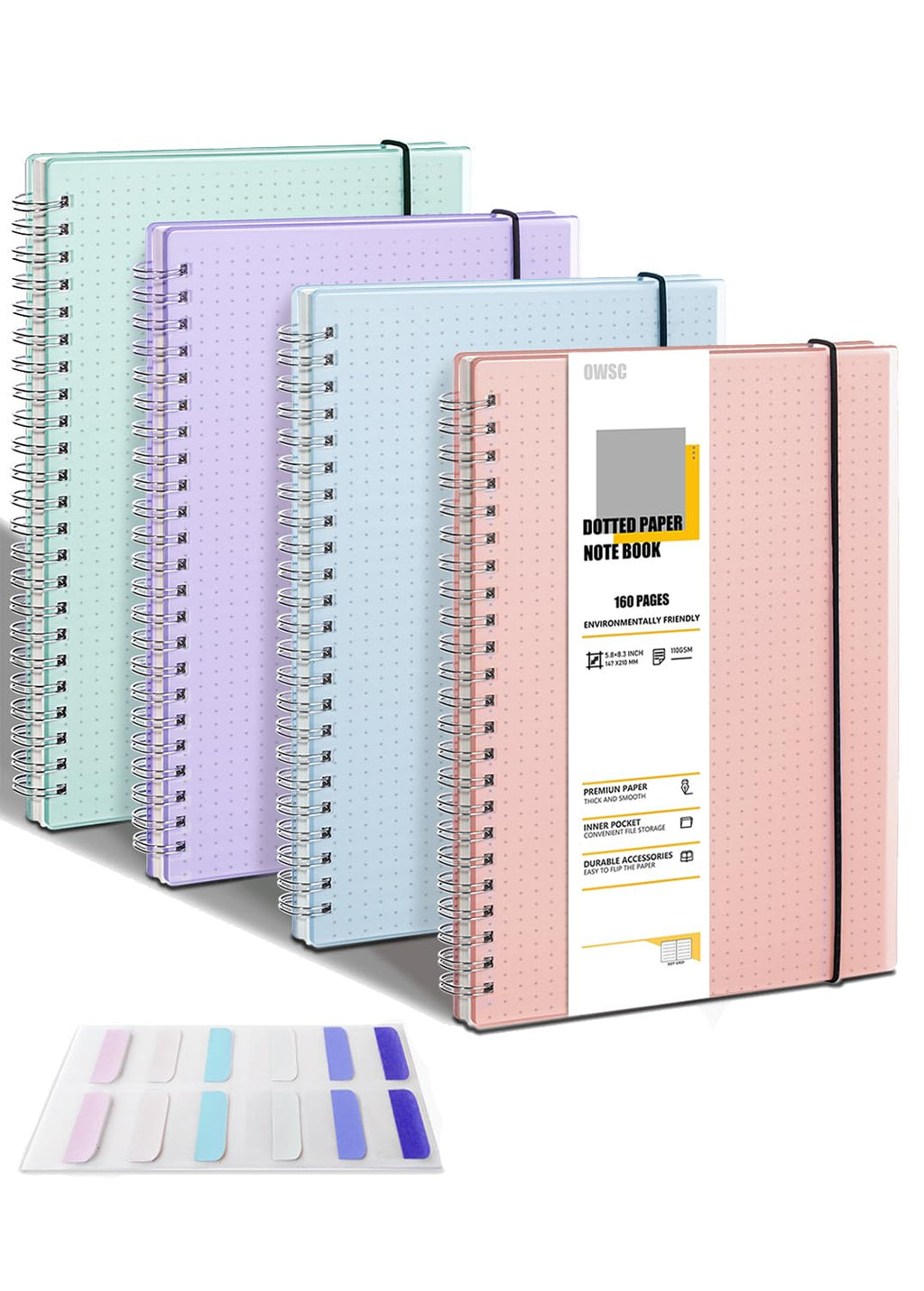 OWSC 4 Pack College Ruled Spiral Notebook, Notebooks for Work A5 Lined