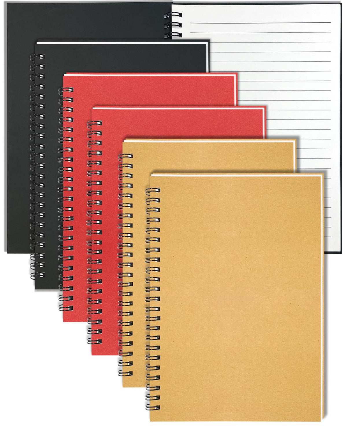 6Pack Spiral Notebook, 5.7x8.3” Small Notebooks for Work 120 Page Note Pads