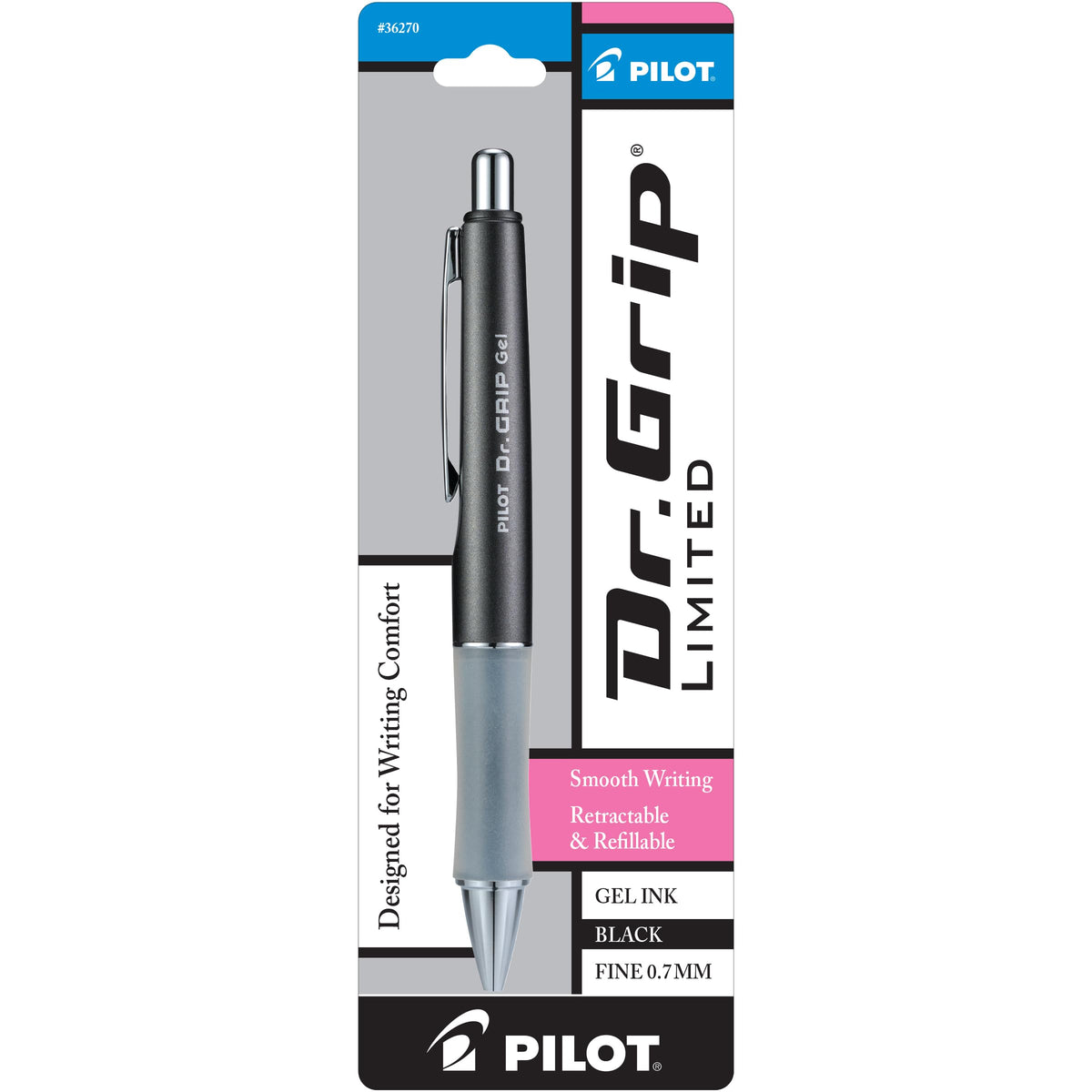 PILOT Dr. Grip Limited Gel Pen, Fine Point 0.7mm, Black Ink, Single Pen