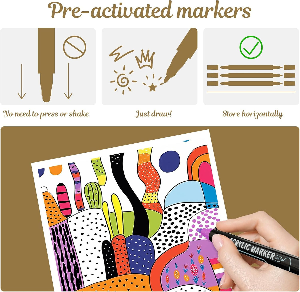nauets 30 Colors Precision Dual Tip Acrylic Paint Markers Pens - Dot & Fine