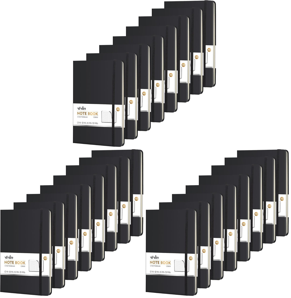 ViVin 3 Pack A5 Hardcover Lined Notebook,192 pg College Ruled 5.5x8.3