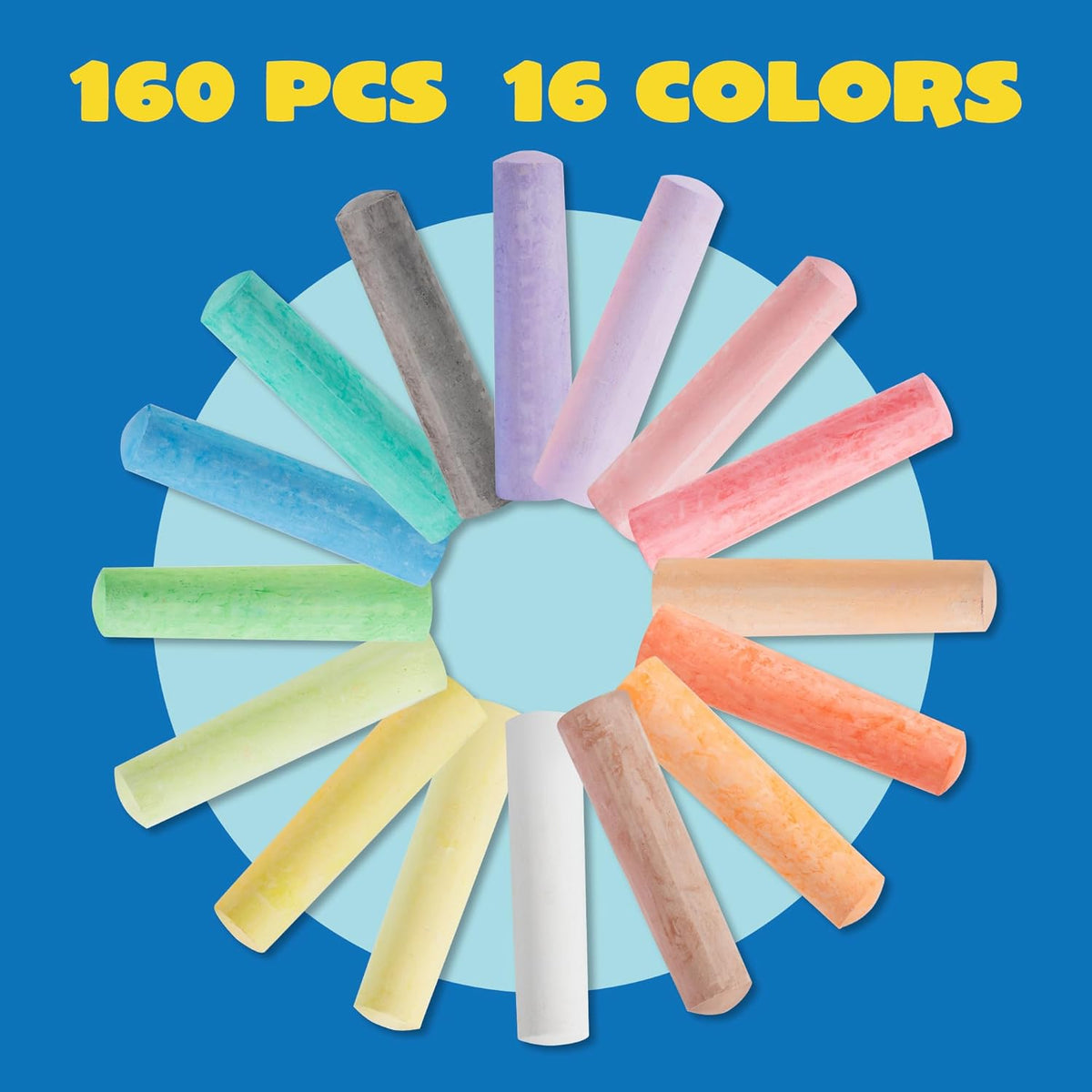 JOYIN 160 PCS Sidewalk Chalks Set-16 Colors Non-Toxic Washable Jumbo Chalk for Outdoor Art Play, Painting on Chalkboard, Blackboard and Playground