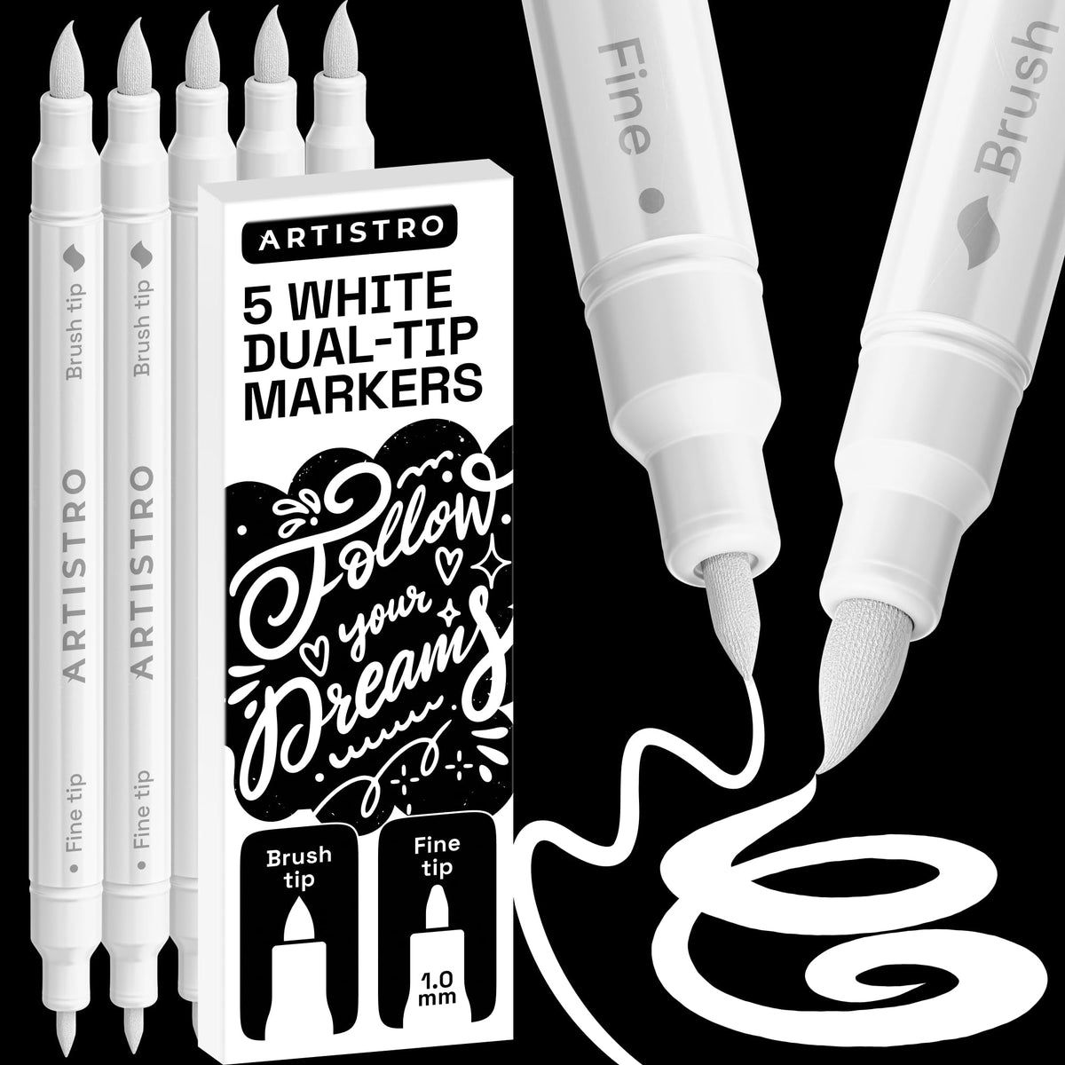 ARTISTRO 24 Metallic Dual-Tip Acrylic Paint Marker Pens for Drawing