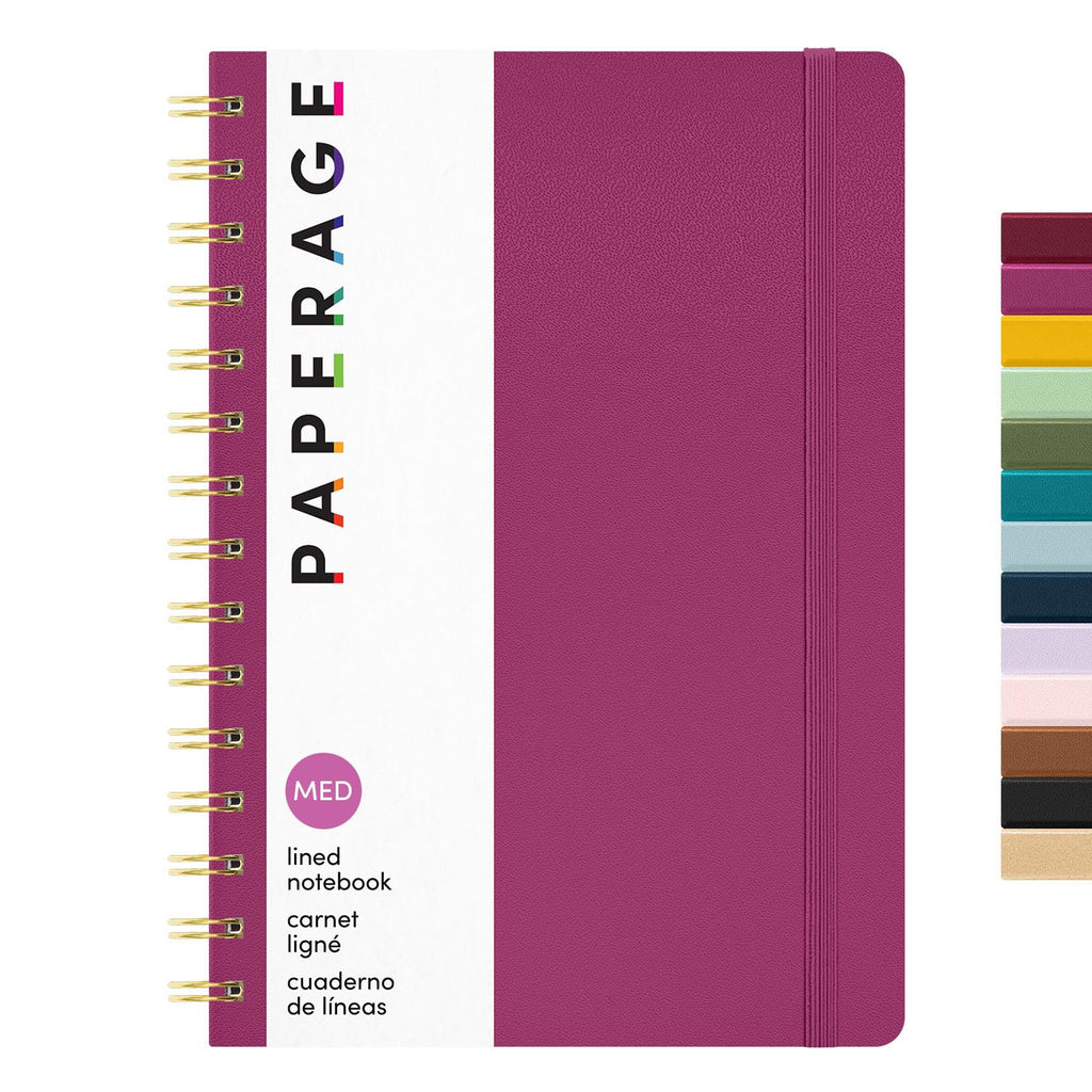 PAPERAGE Lined Spiral Journal Notebook, (Navy, Olive Green, Kraft), 3 Pack, 160 Pages, Medium 5.5 inches x 8 inches - 100 GSM Thick Paper, Hardcover, Double-Wire Spiral Journal & Notebook