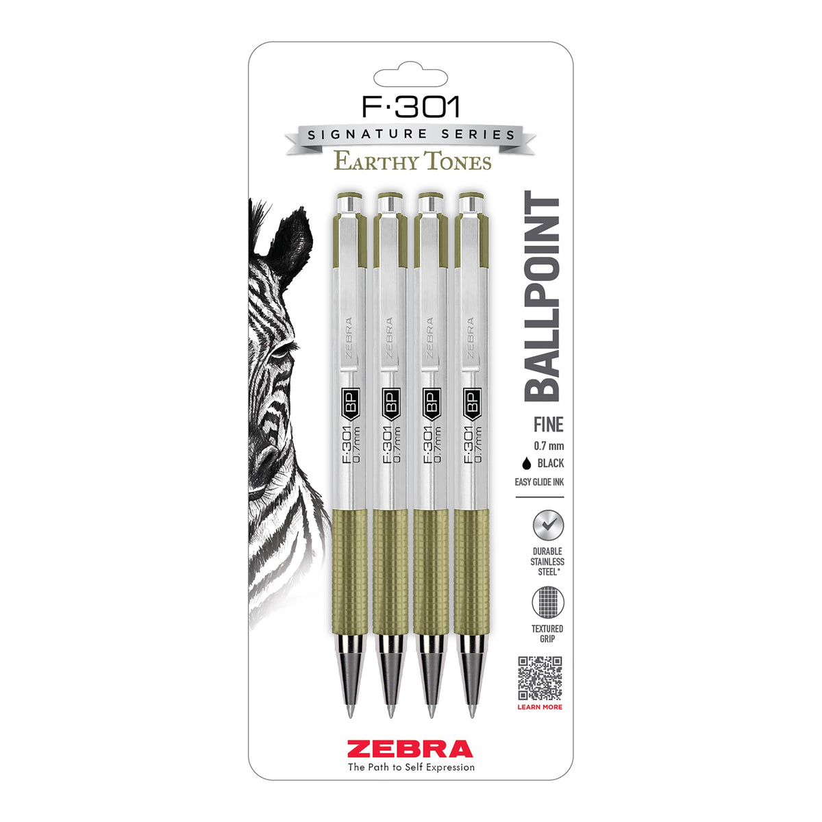 Zebra Pen STEEL F-301 Retractable Ballpoint Pen, Black Ink, 0.7mm, 12-Pack