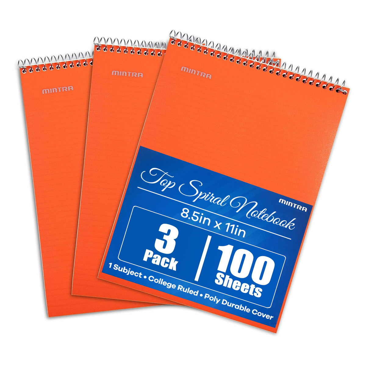 Mintra Office TOP BOUND Durable Spiral Notebooks (Lavender, Salmon, Sage Green, College Ruled 3pk)