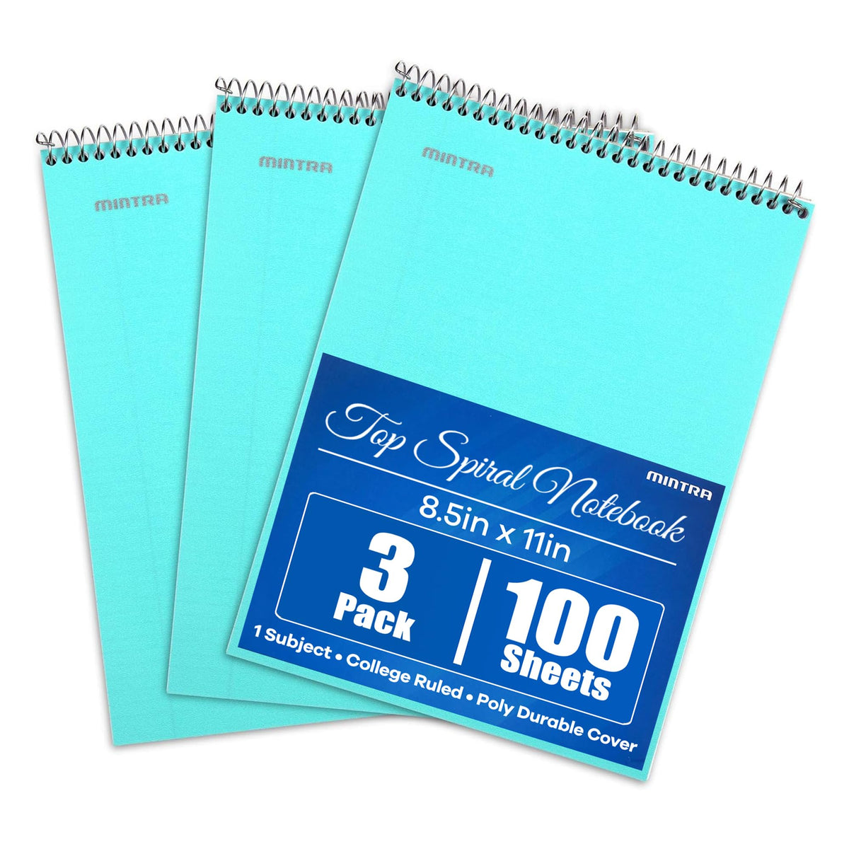 Mintra Office TOP BOUND Durable Spiral Notebooks (Lavender, Salmon, Sage Green, College Ruled 3pk)