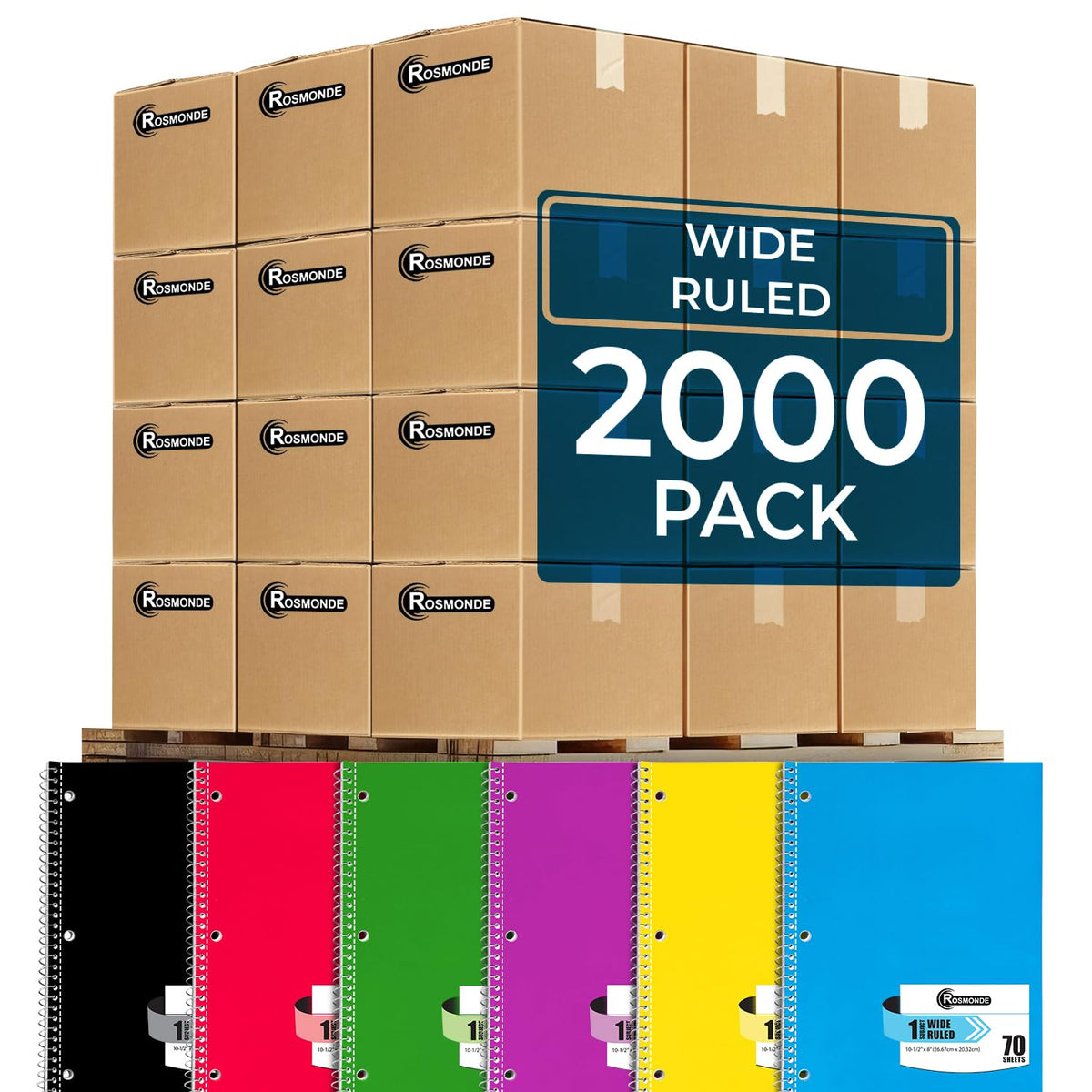 Rosmonde 12 Pack Spiral Notebooks, 1 Subject Notebook, Wide Ruled, Assorted