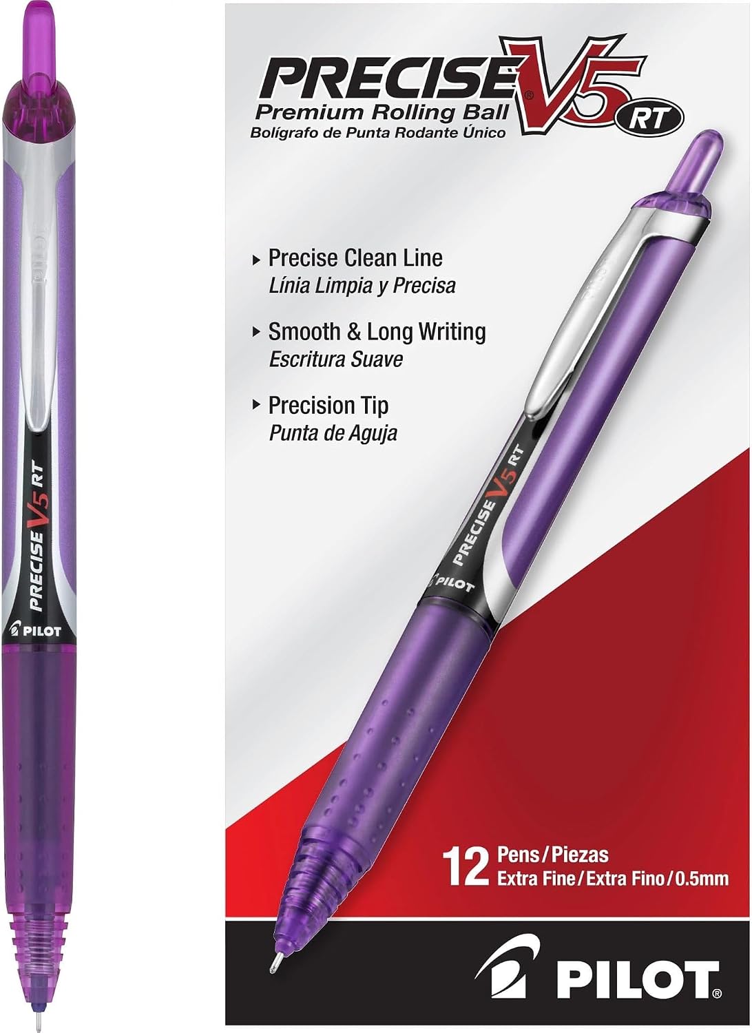 PILOT Precise V5 RT Rollerball Pens, Black, Pack of 12