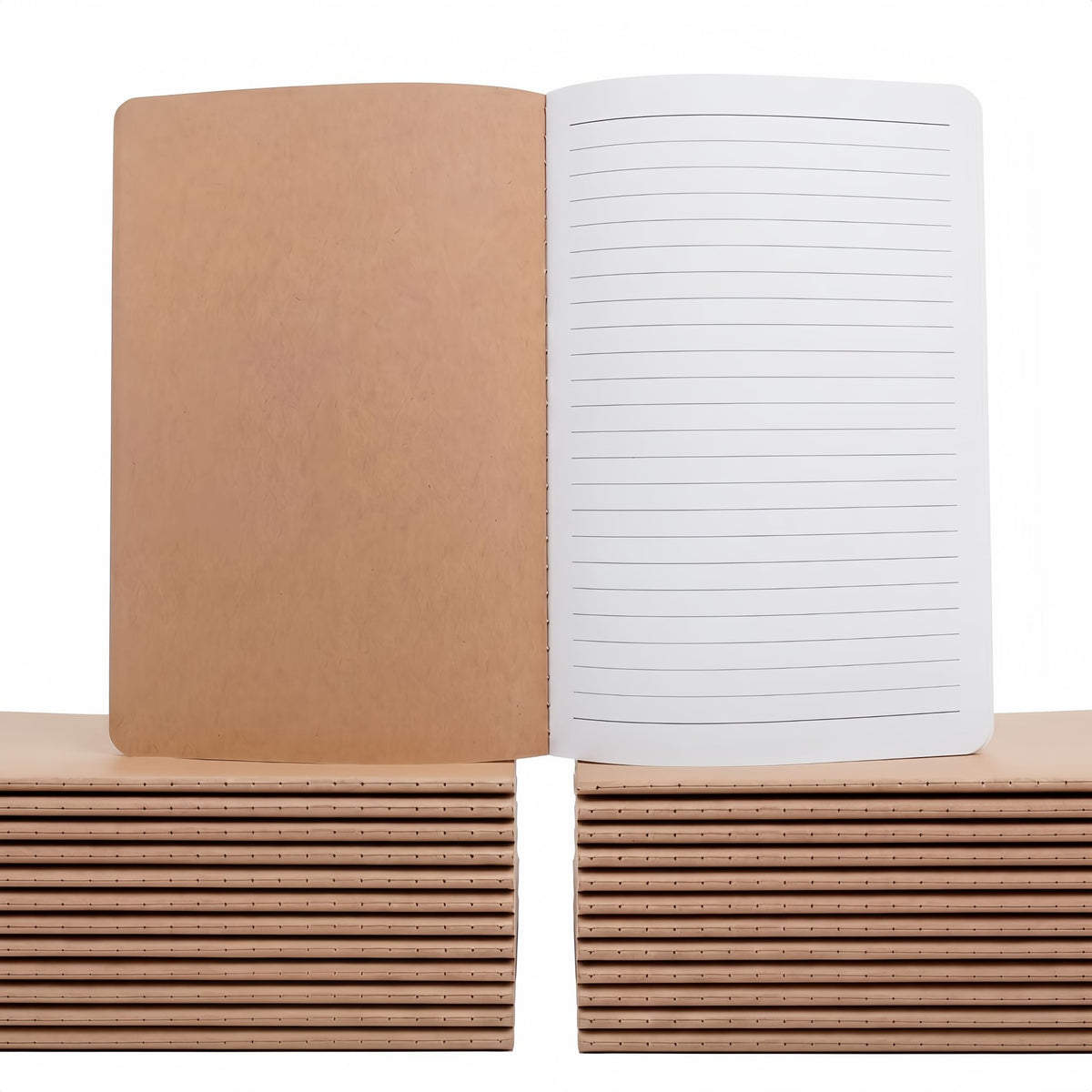 VMK 50 Pack A5 Wide Ruled Lay Flat Notebooks Bulk, Kraft Brown Softcover
