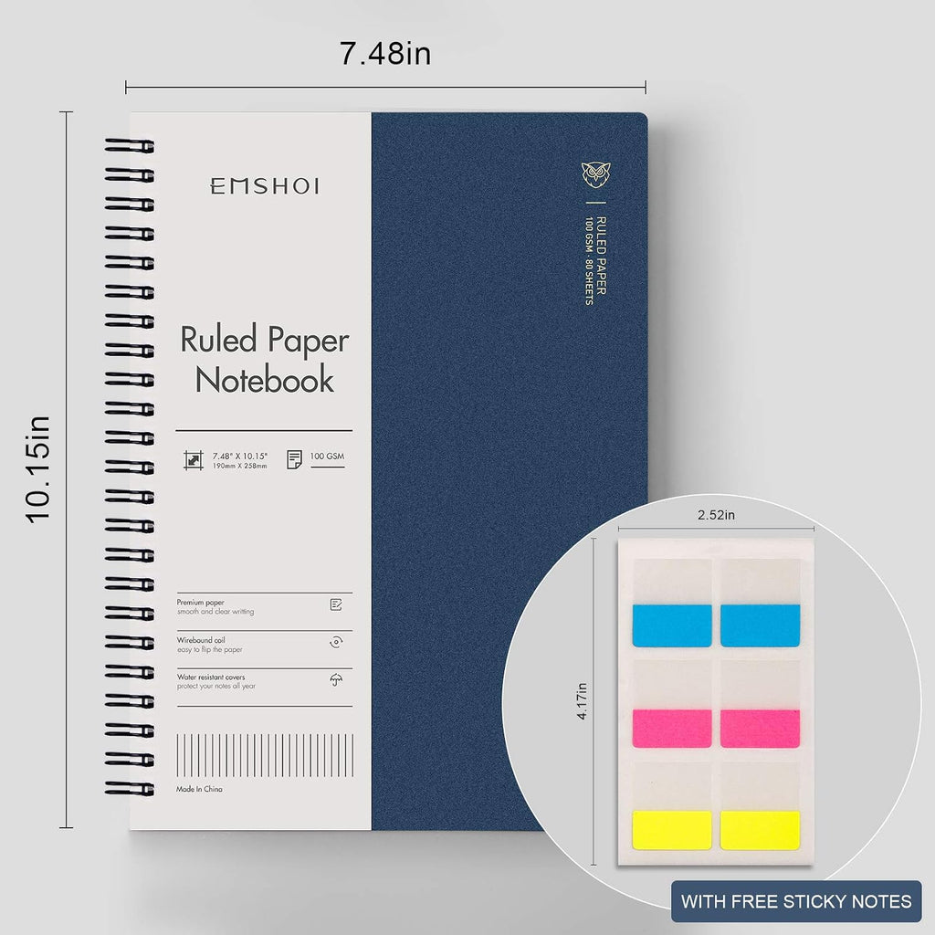 EMSHOI Lined Spiral Journal Notebook, 3 Pack, 480 Pages, B5 (7.4" x 10")