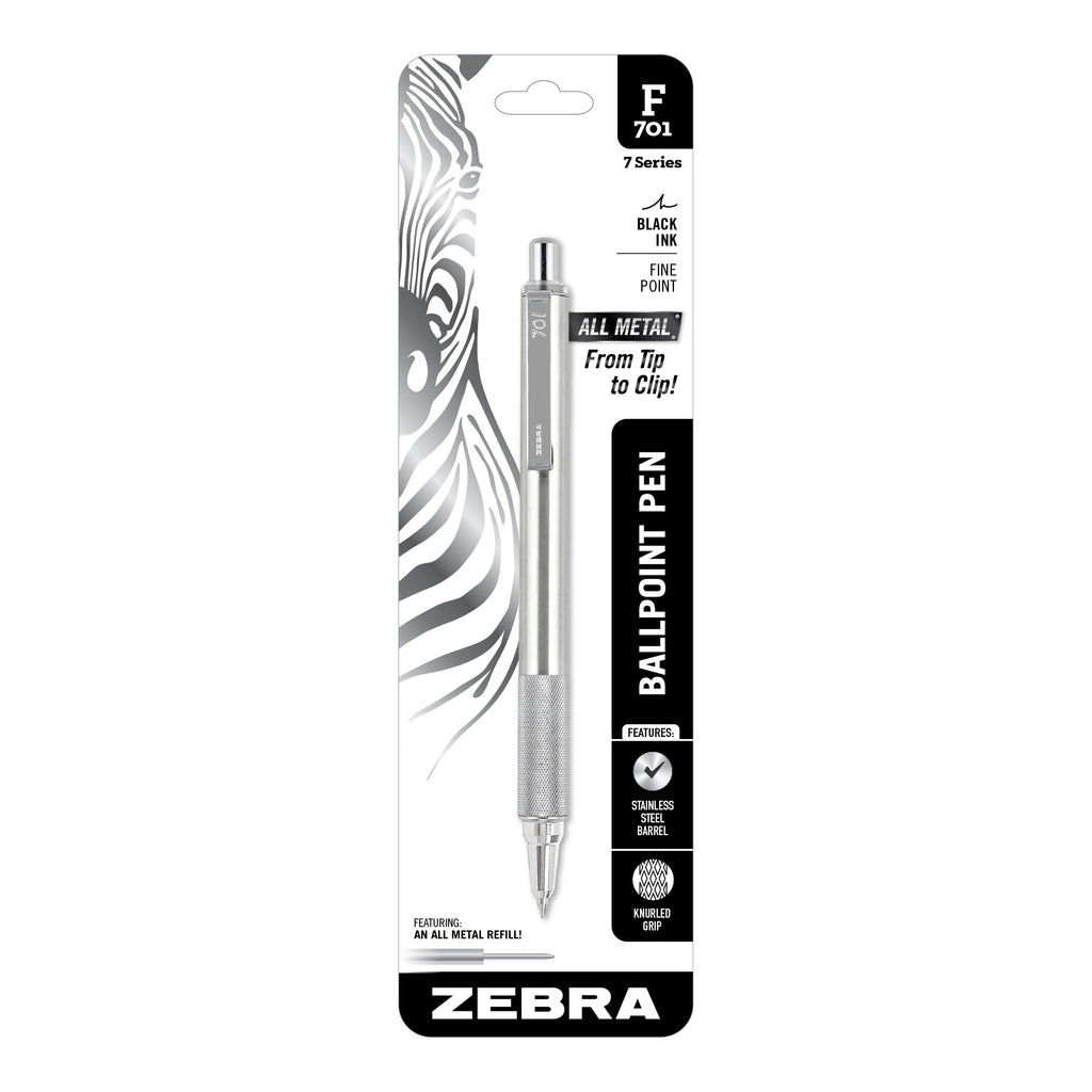 Zebra Pen STEEL F-701 Retractable Ballpoint Pen, Black Ink, 0.8mm, 1-Pack