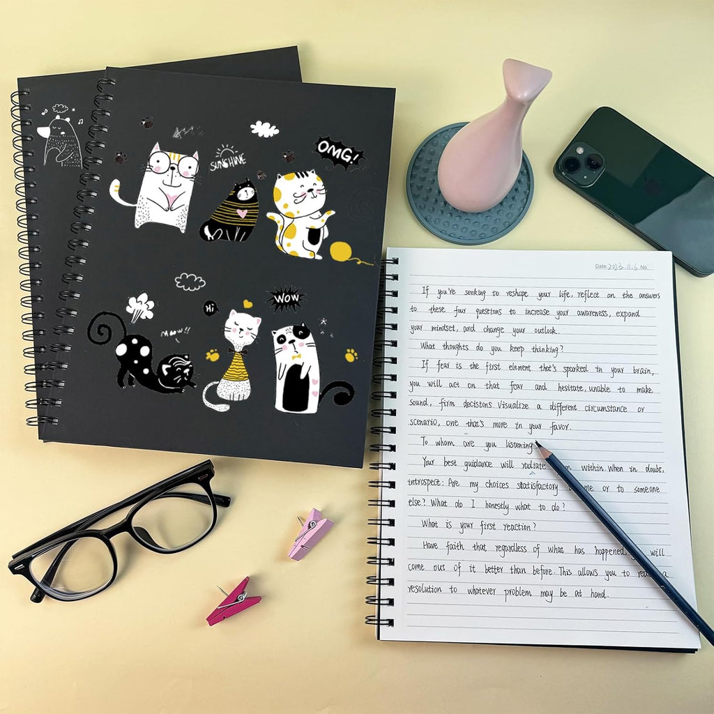 Lined Spiral Notebook 8.5"x11" Black Hardcover Journal 100GSM