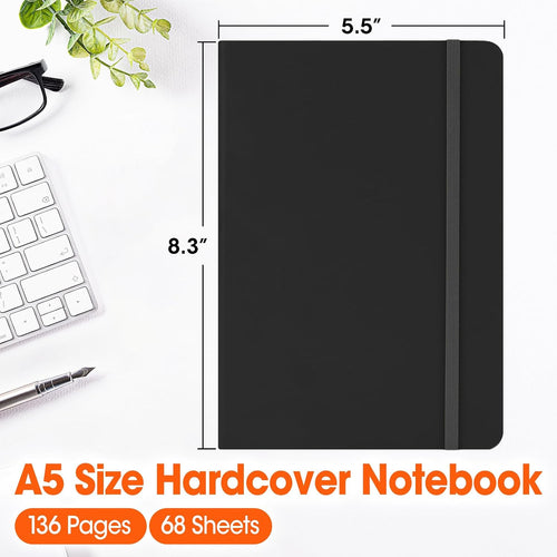 16 Pack Lined Journal Notebook for Work, 136 Pages, Medium 5.5 in x 8.3 in, A5 College Ruled, Hardcover Journaling Notebooks for Writing, Note Taking, Fit for Business Work School Home (Black)