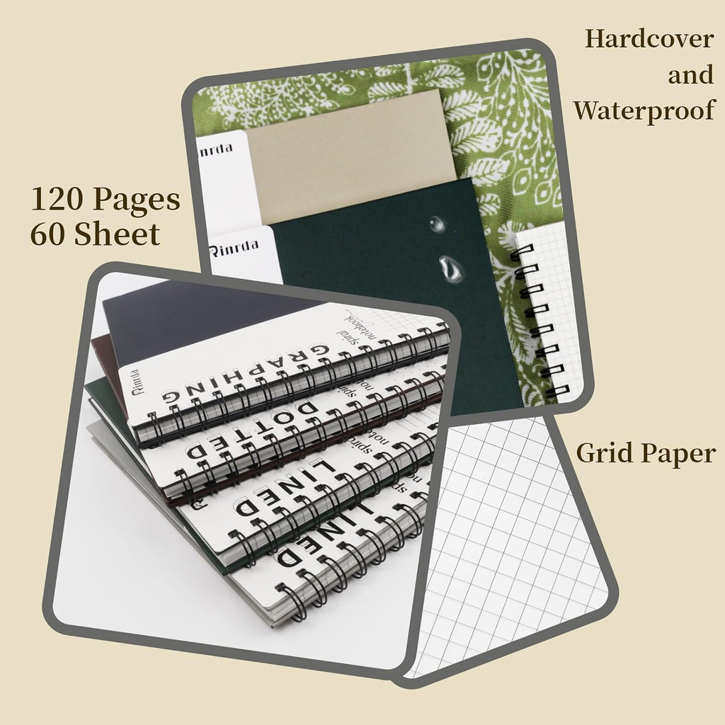Spiral Notebooks 8.5x11,4 Pack Grid Notebook (GRAPH, Mult-color)