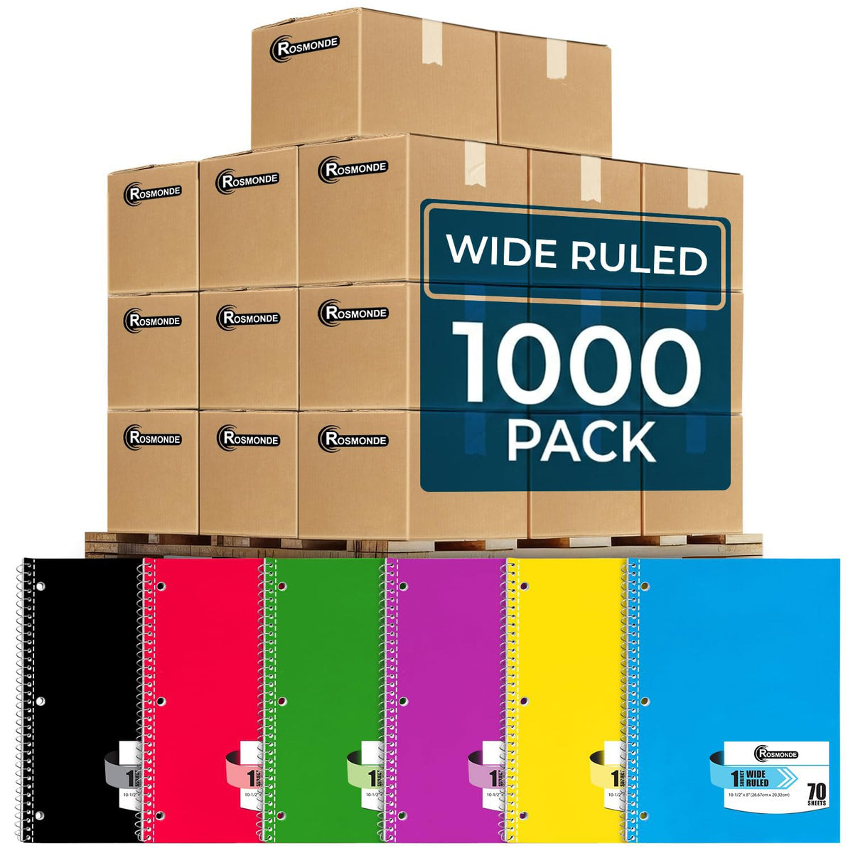 Rosmonde 12 Pack Spiral Notebooks, 1 Subject Notebook, Wide Ruled, Assorted