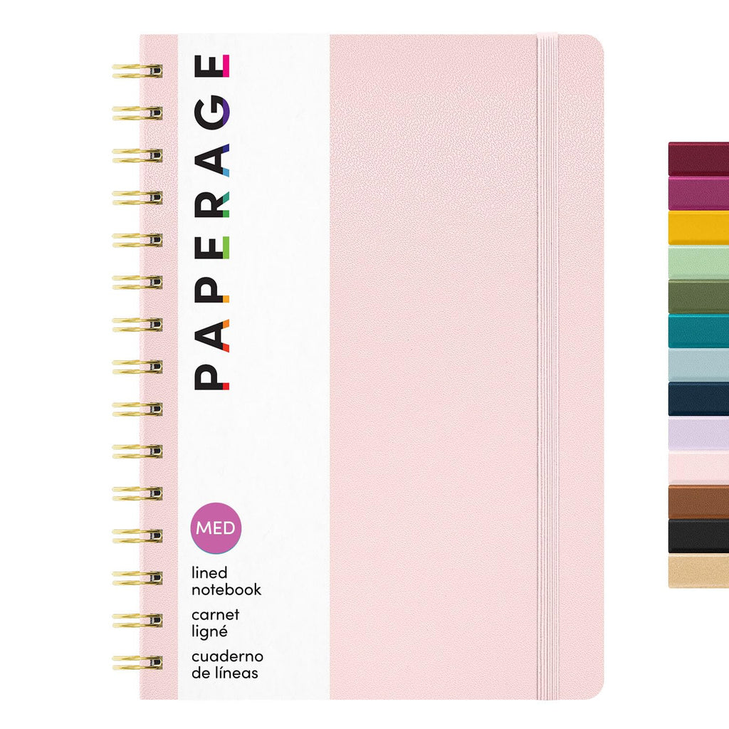 PAPERAGE Lined Spiral Journal Notebook, (Navy, Olive Green, Kraft), 3 Pack, 160 Pages, Medium 5.5 inches x 8 inches - 100 GSM Thick Paper, Hardcover, Double-Wire Spiral Journal & Notebook