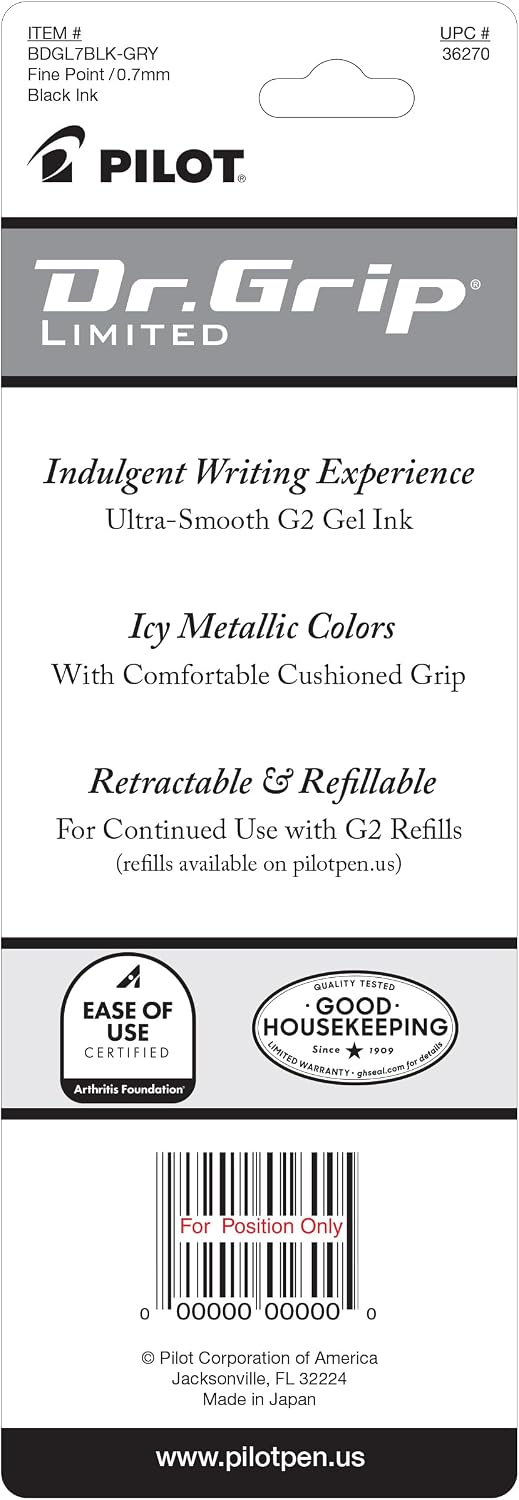 Pilot Dr. Grip Limited Refillable & Retractable Gel Pen, Black, Single Pen