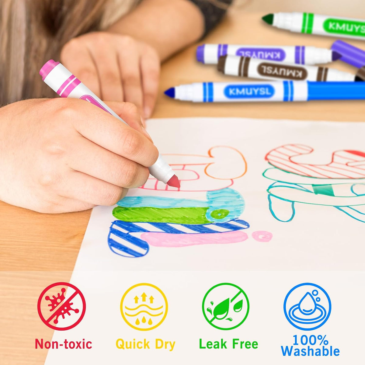 KMUYSL Washable Markers Bulk, 10 Assorted Colors, 200 Count