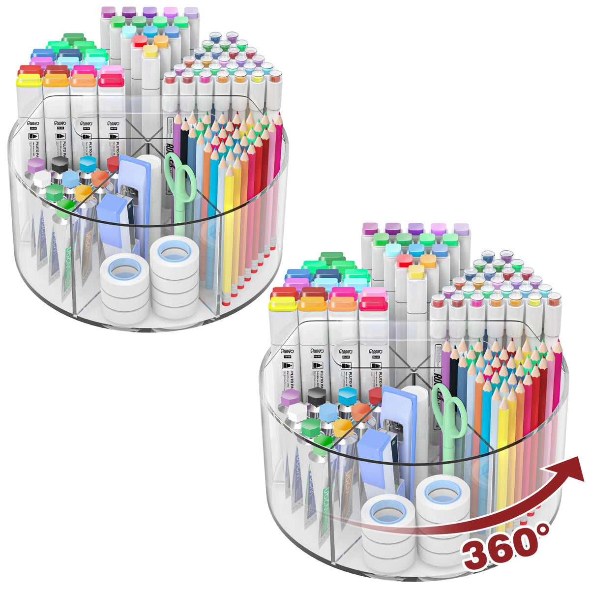Absonic 250pcs Acrylic Pencil Holder Marker Organizer, Back to School 360-Degree Rotating Pen Holder, Crayon Organizers for Kids Pencil Organizer Caddy Art Supply Lazy Susan Organizer for Desk Office