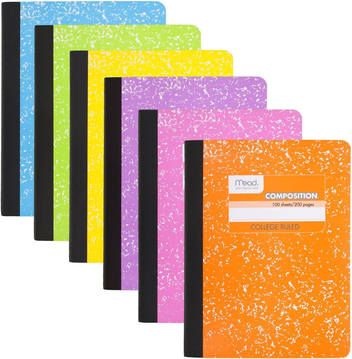Mead Composition Notebook, College Ruled 7.5" x 9.75" Paper, 100 Sheets, Assorted Colors, 6 Pack (850106-ECM)