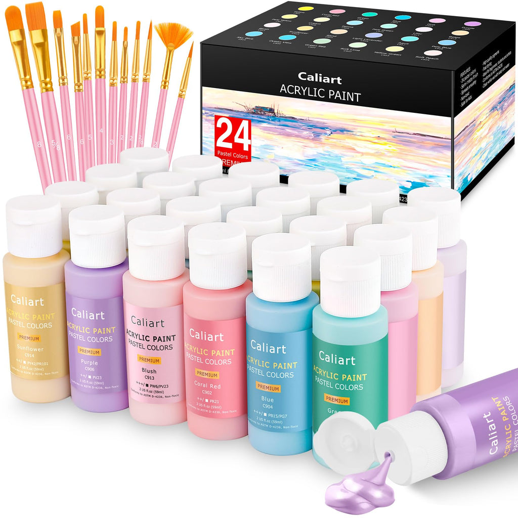 Caliart 36 Colors Acrylic Paint Set with 12 Brushes