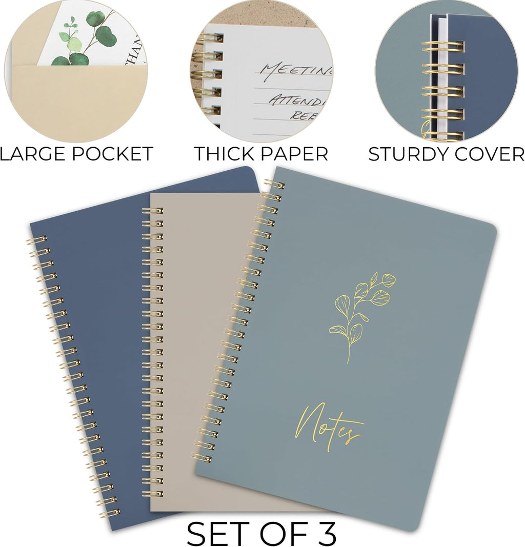Aesthetic Spiral Notebook Set of 3 For Women - Cute College Ruled Journals