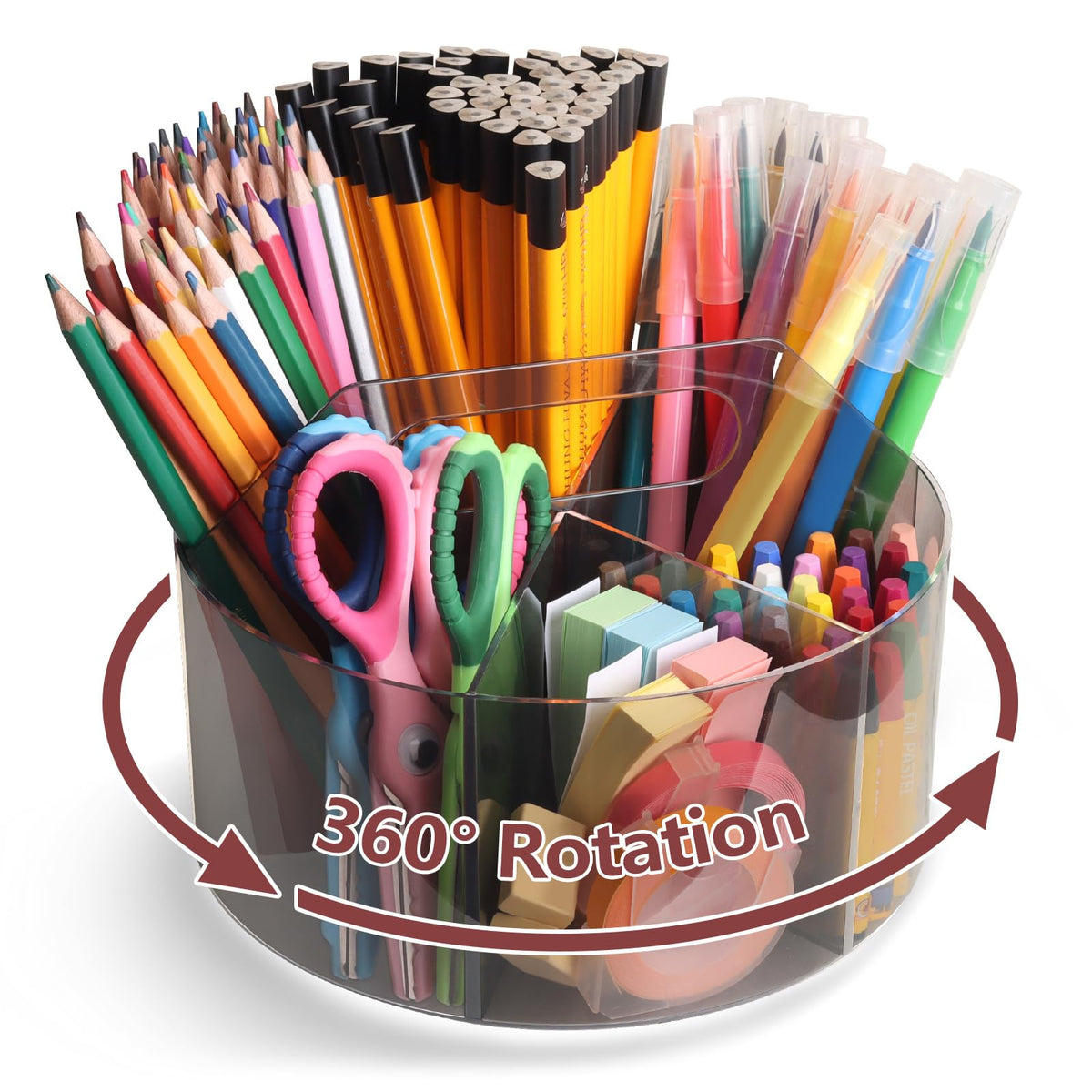 Absonic 250pcs Acrylic Pencil Holder Marker Organizer, Back to School 360-Degree Rotating Pen Holder, Crayon Organizers for Kids Pencil Organizer Caddy Art Supply Lazy Susan Organizer for Desk Office